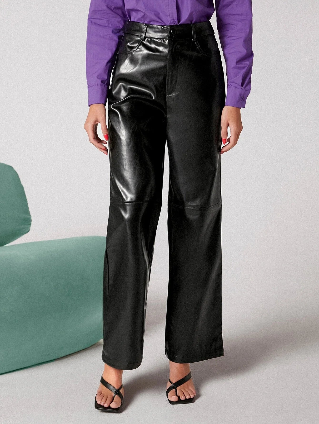 Shein Zipper Fly Palazzo PU Pants