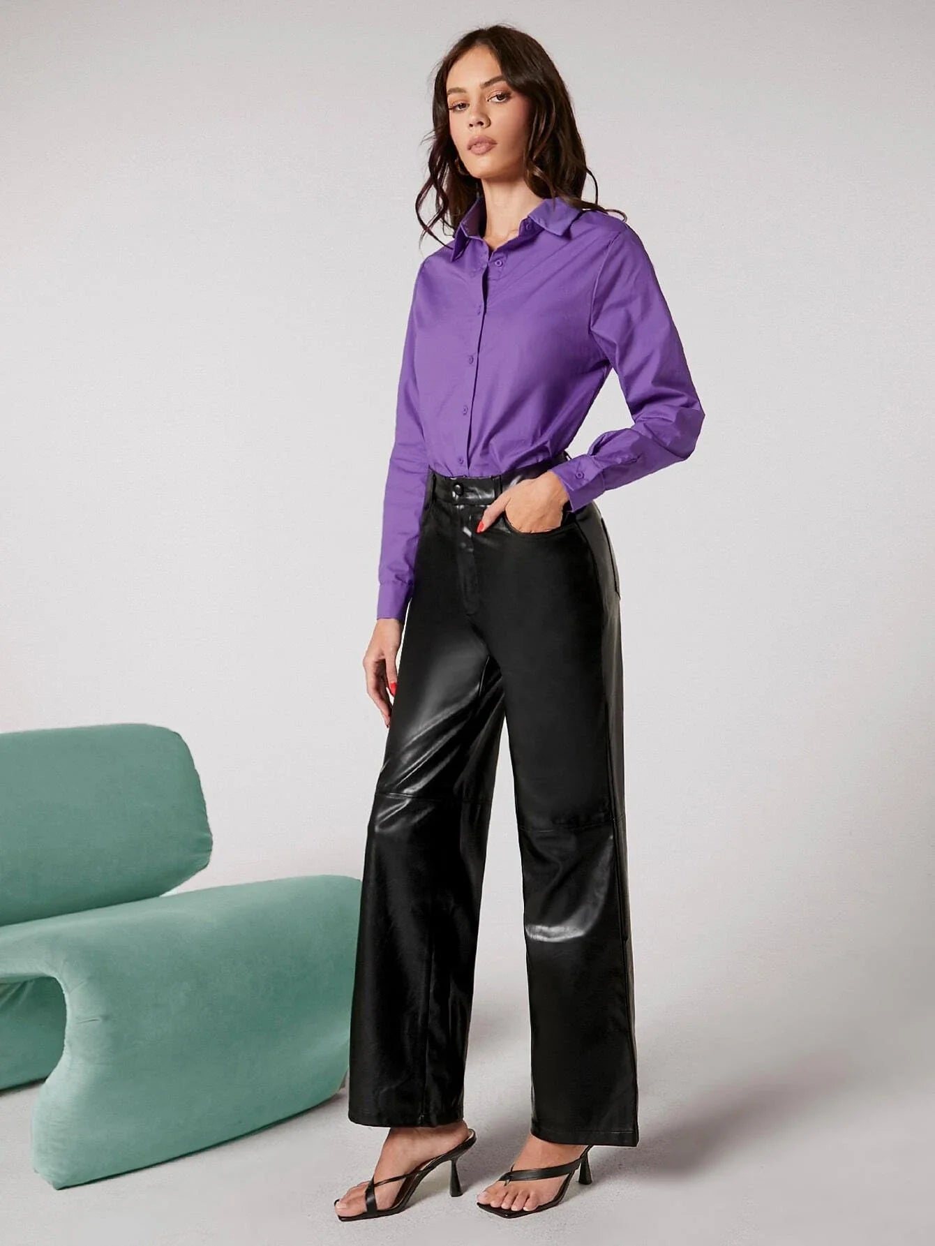 Shein Zipper Fly Palazzo PU Pants