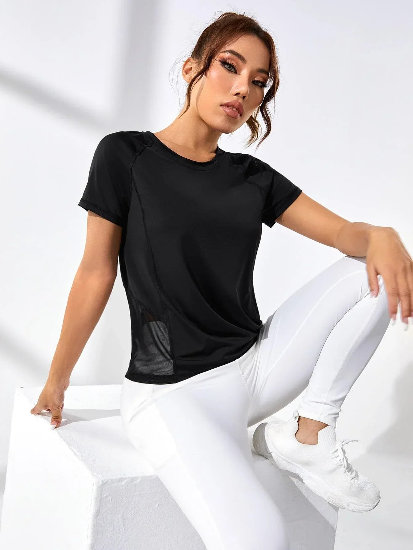 Buy SHEIN Contrast Mesh Raglan Sleeve Sports Tee in Pakistan