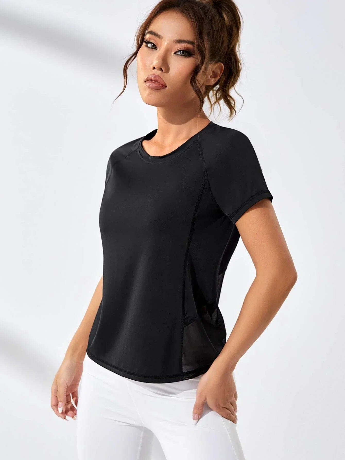 Buy SHEIN Contrast Mesh Raglan Sleeve Sports Tee in Pakistan