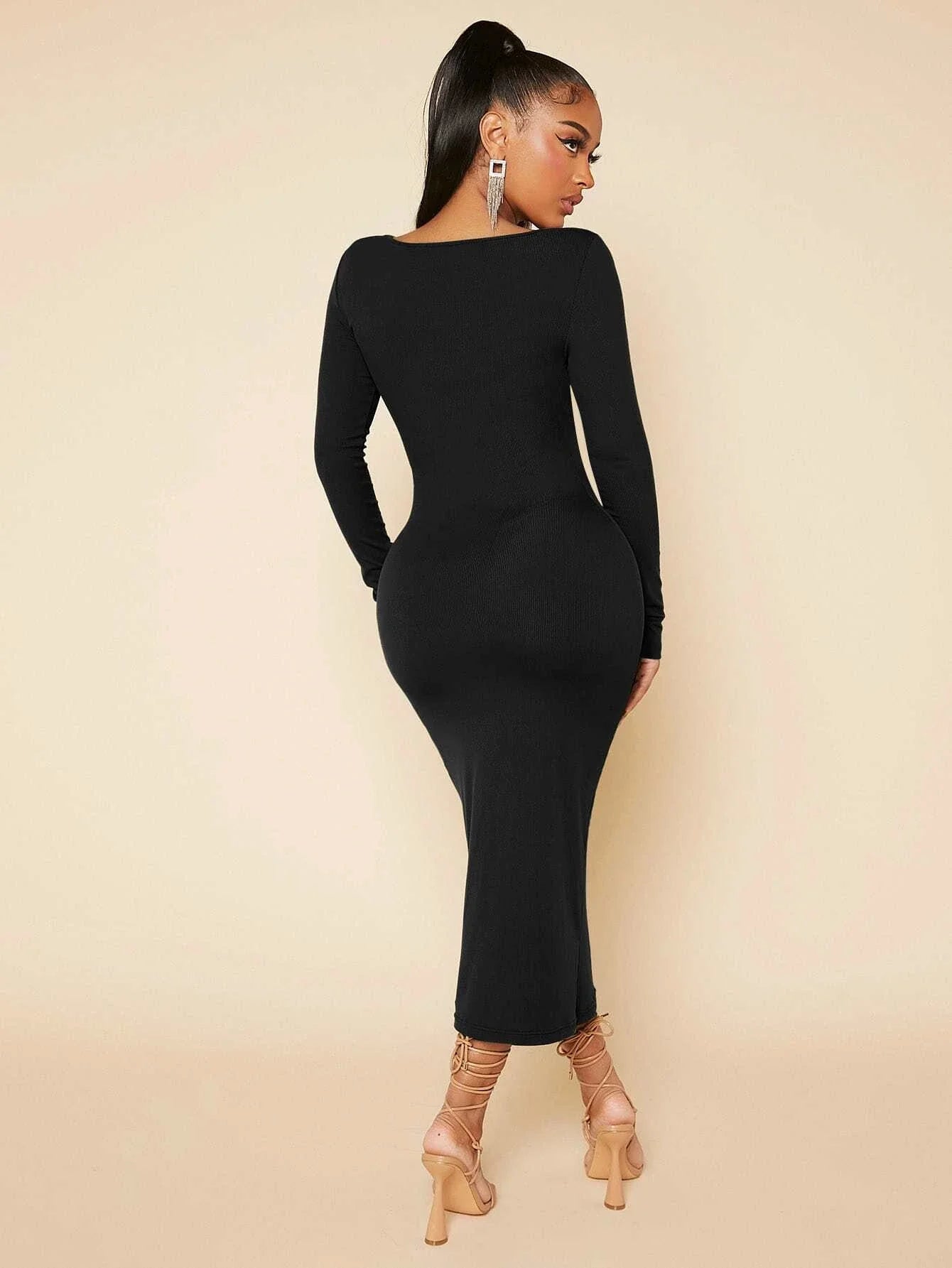 SHEIN SXY Solid Scoop Neck Bodycon Dress