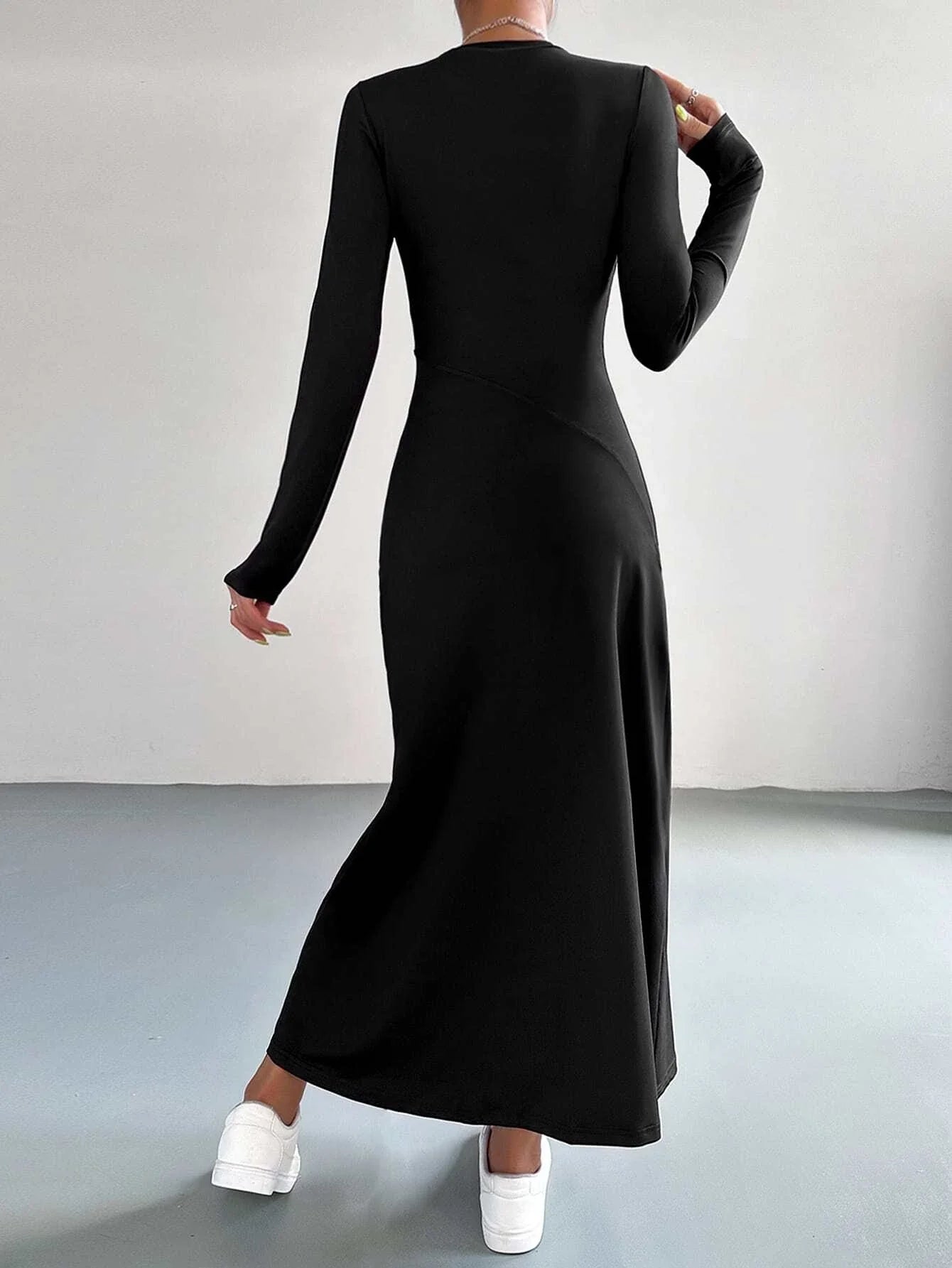 SHEIN EZwear Solid Round Neck A Line Dress