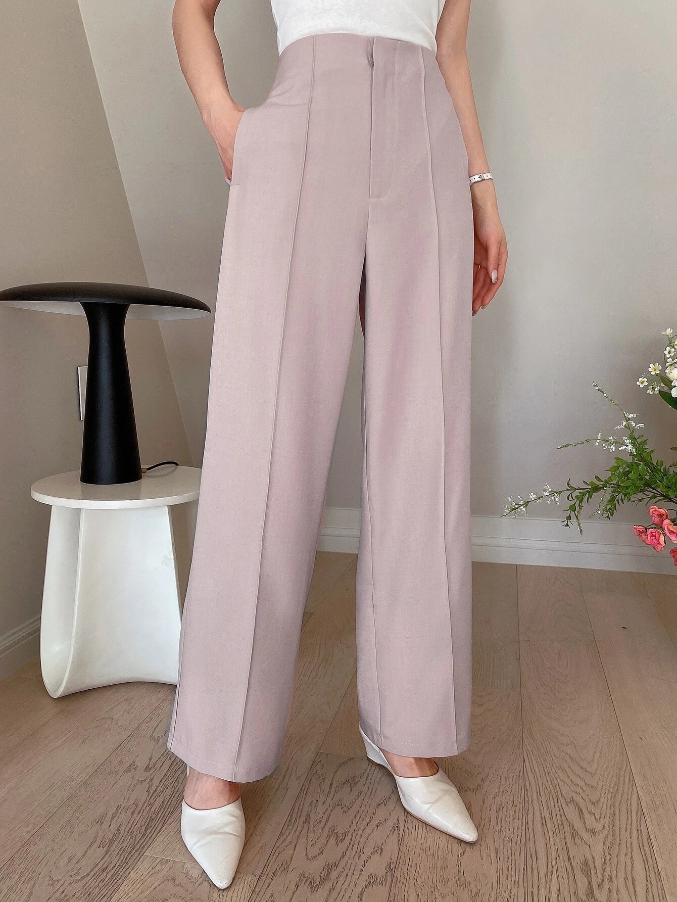 SHEIN DAZY High Waist Straight Leg Suit Pants