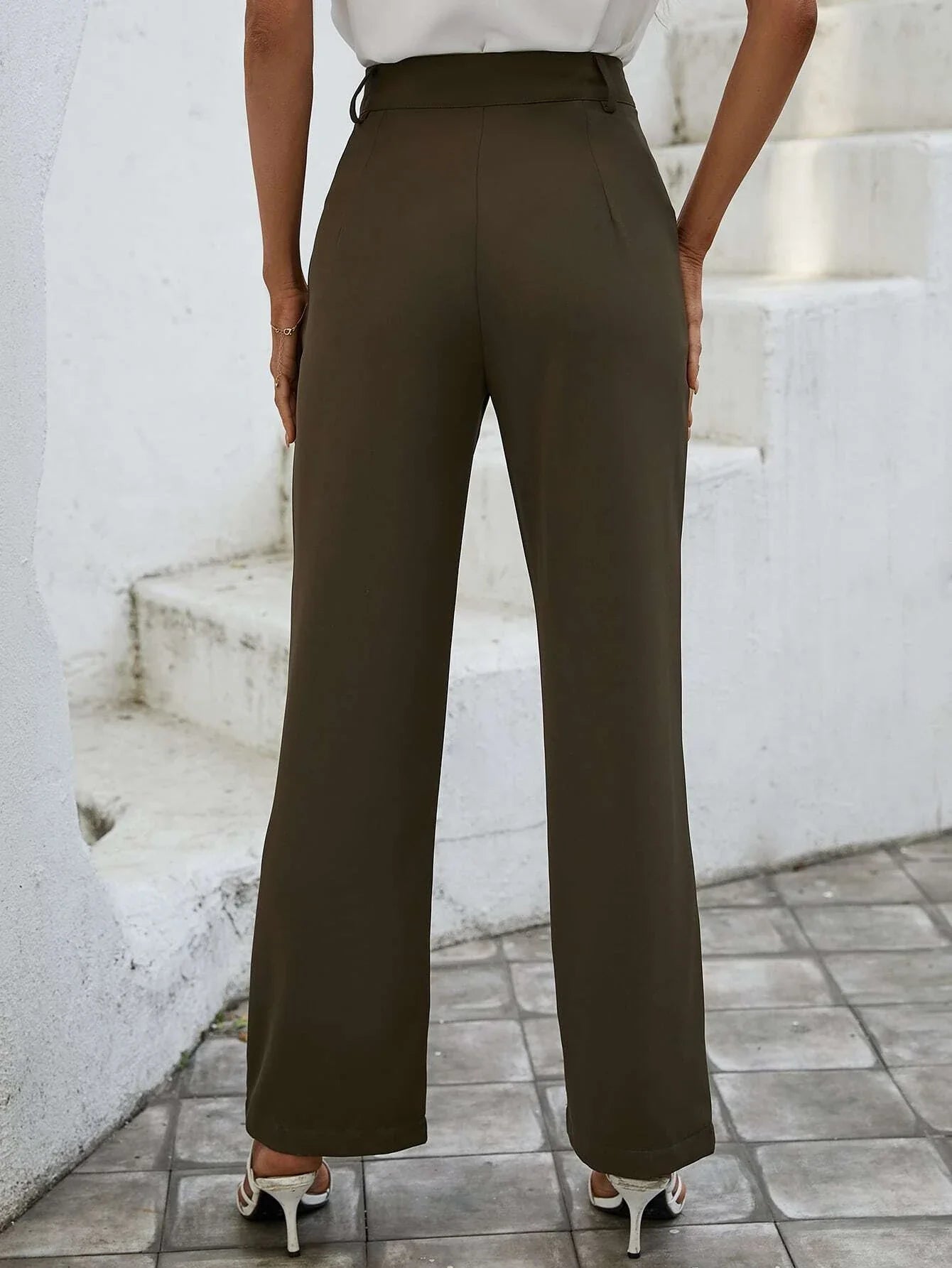 SHEIN Essnce Solid High Waist Plicated Detail Suit Pants