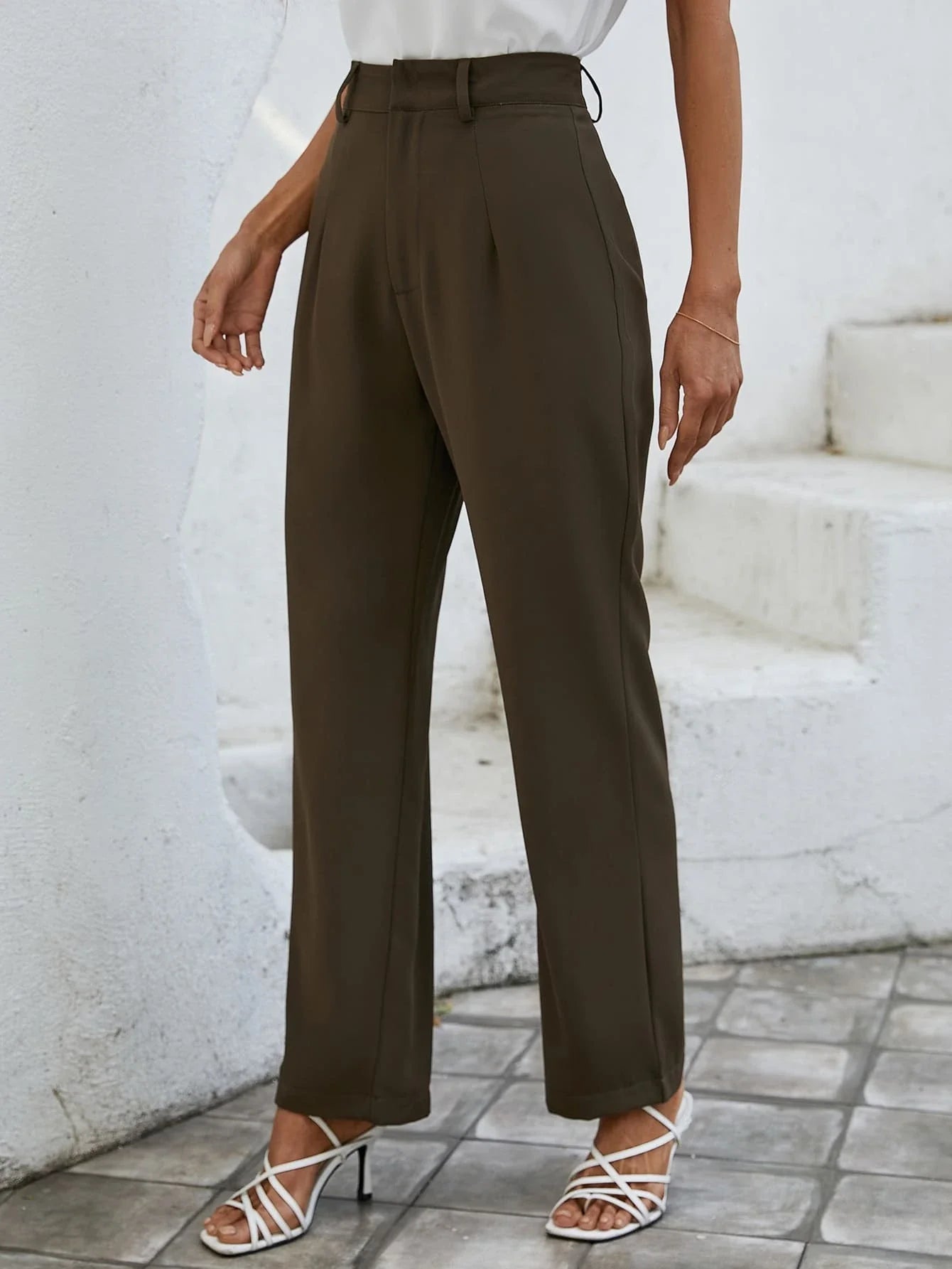 SHEIN Essnce Solid High Waist Plicated Detail Suit Pants