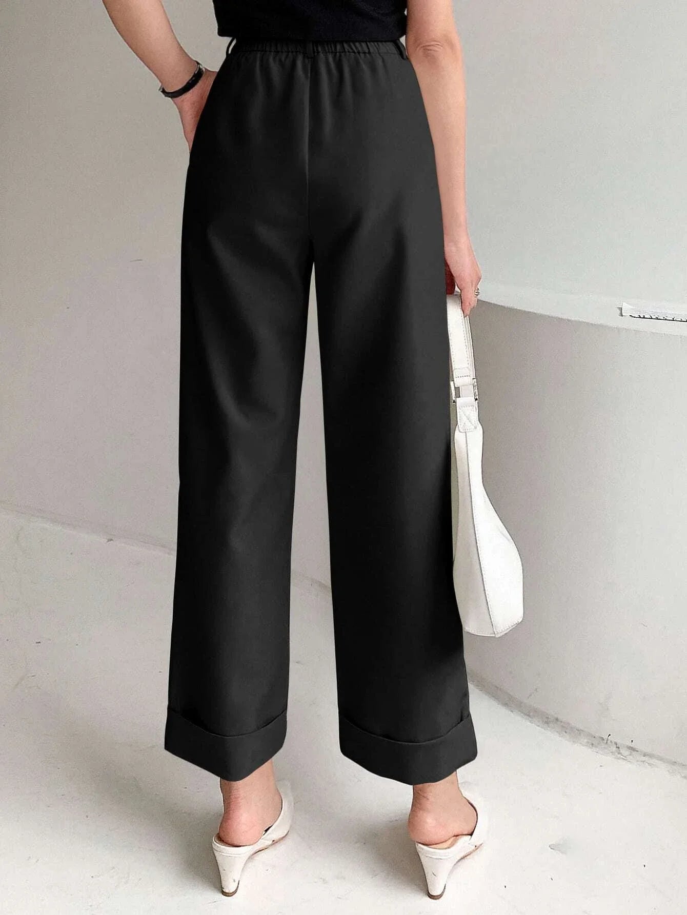 SHEIN DAZY High Waist Plicated Detail Roll Hem Pants