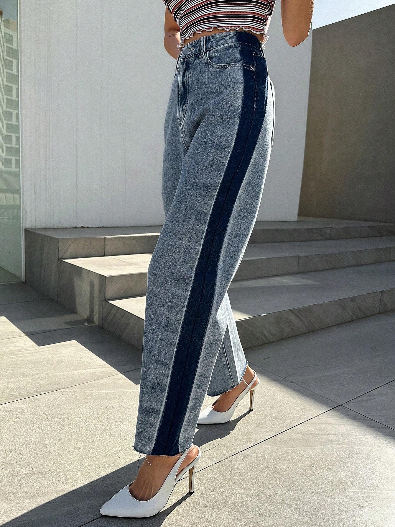 SHEIN DAZY Contrast Side Seam Straight Leg Jeans