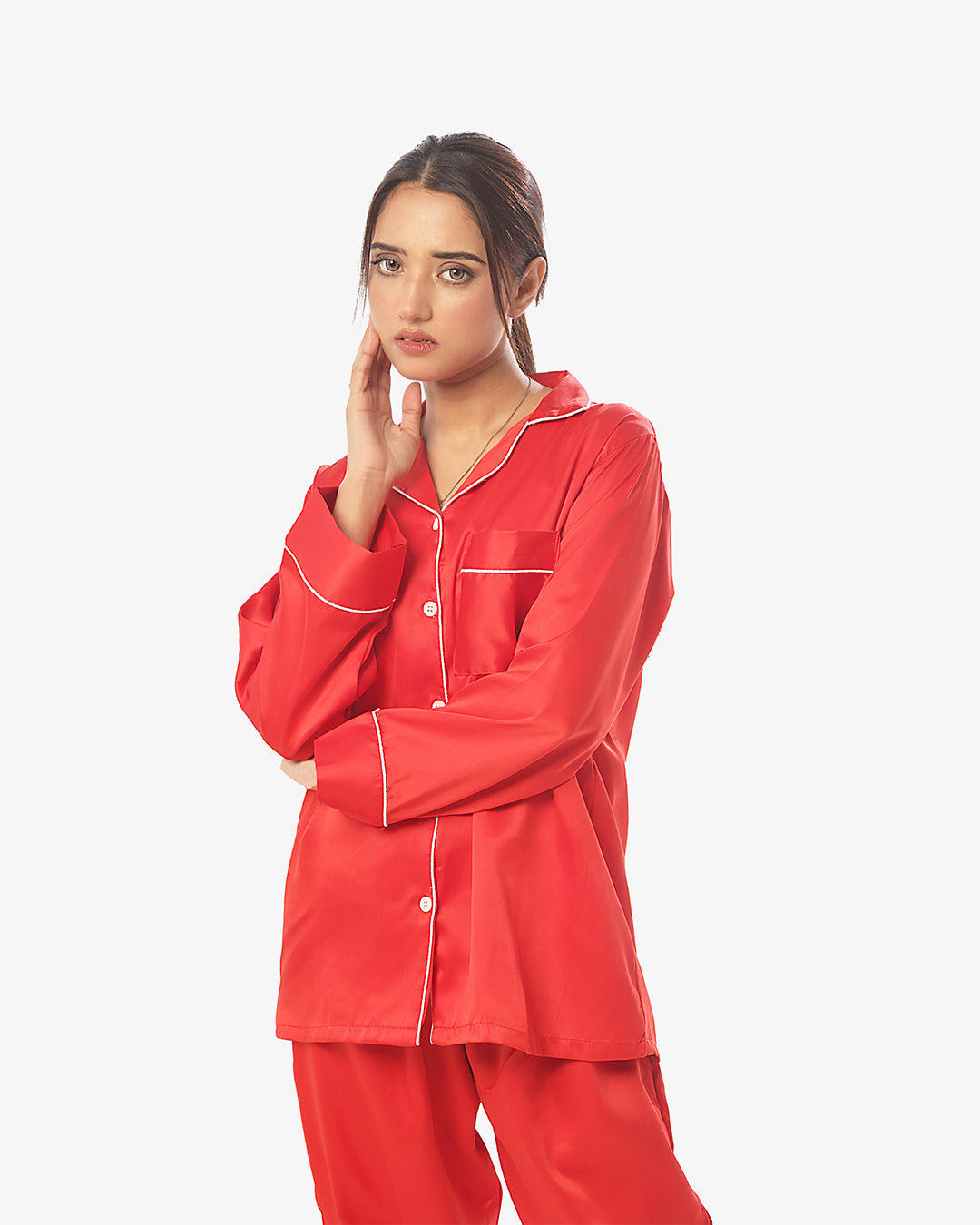 Silk Secret Silk Pajama Suit with Scrunchie - Pearl