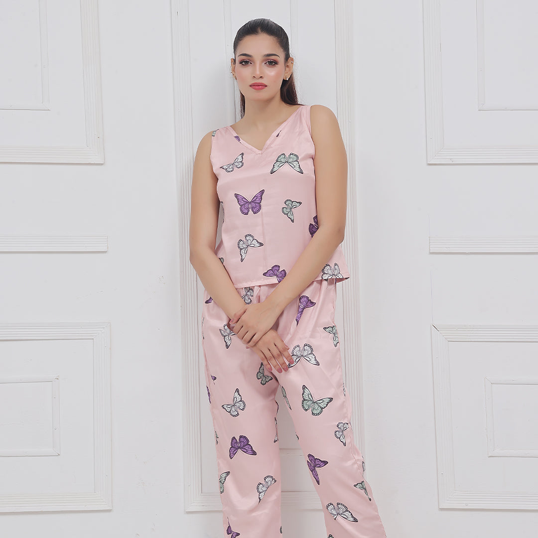 Silk Secret Silk Sleeveless Pj Suit - Dreamy Butterfly