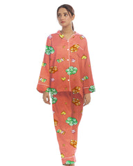 Silk Secret Linen Pajama Suit with Scrunchie - Peach Bliss
