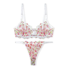 Silk Secret White Floral Non Padded Bra and Panty Set