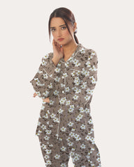 Silk Secret Linen Pajama Suit with Scrunchie - Dewy Floral
