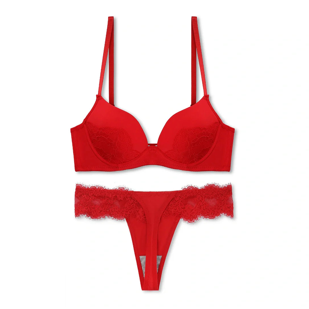 Silk Secret Charming Red Embroidered Padded Bra and Panty Set