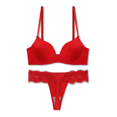 Silk Secret Charming Red Embroidered Padded Bra and Panty Set