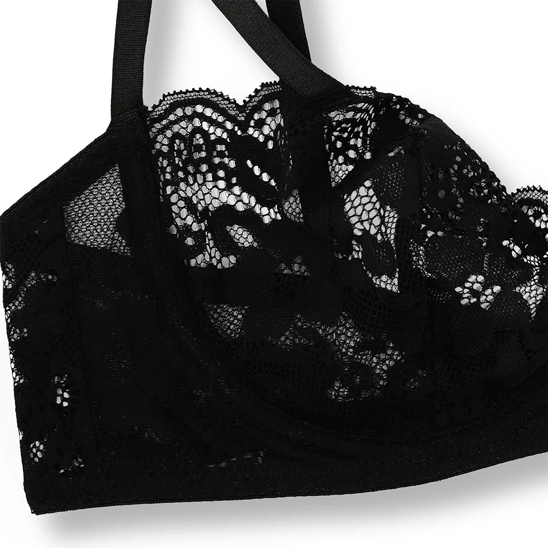Silk Secret Bra Set -  Black Lace Net