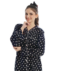 Silk Secret Linen Pajama Suit with Scrunchie - Moonlit Polka
