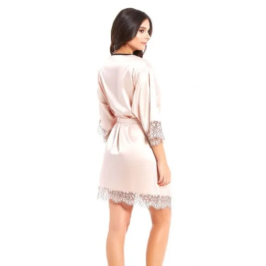 Women'S Pink Laced Satin Silk Sleepwear Gown. Sm-257