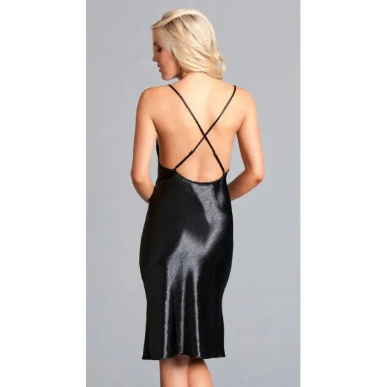 Women'S Black Satin Criss Cross Back Long Camisole. Sm-246