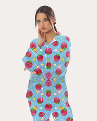Silk Secret Linen Pajama Suit with Scrunchie - Strawberry Dream