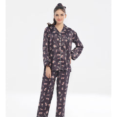 Silk Secret Silk Pajama Suit  with Scrunchie - Dark Fleur