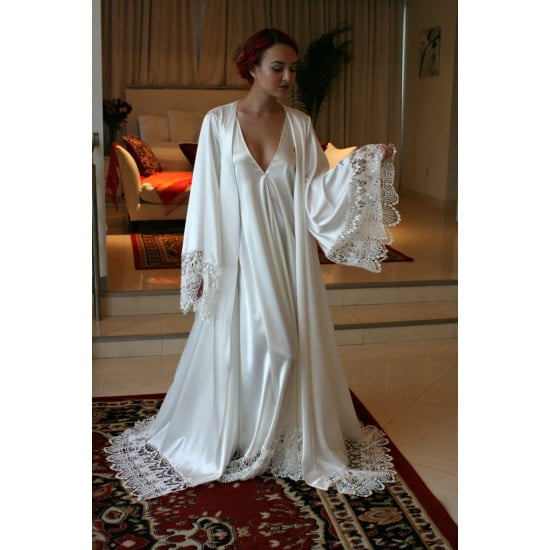 White Venice Lace Silk 4Pcs Sleepwear For Women