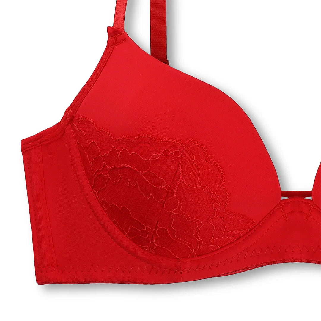 Silk Secret Charming Red Embroidered Padded Bra and Panty Set