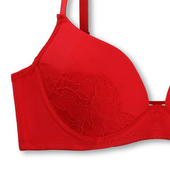 Silk Secret Charming Red Embroidered Padded Bra and Panty Set