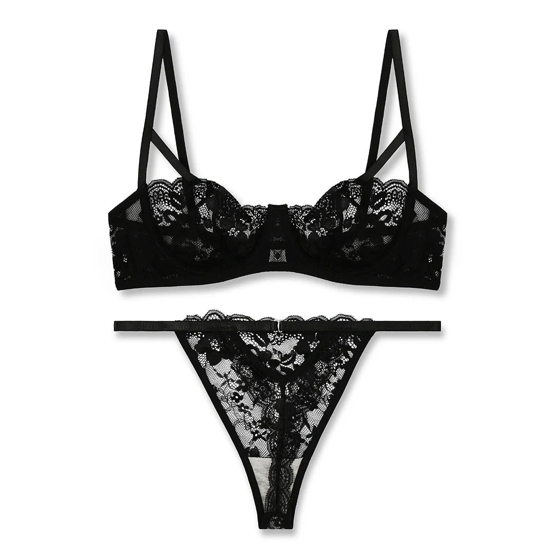 Silk Secret Bra Set -  Black Lace Net