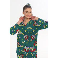 Silk Secret Linen Pajama Suit with Scrunchie - Green Vibe