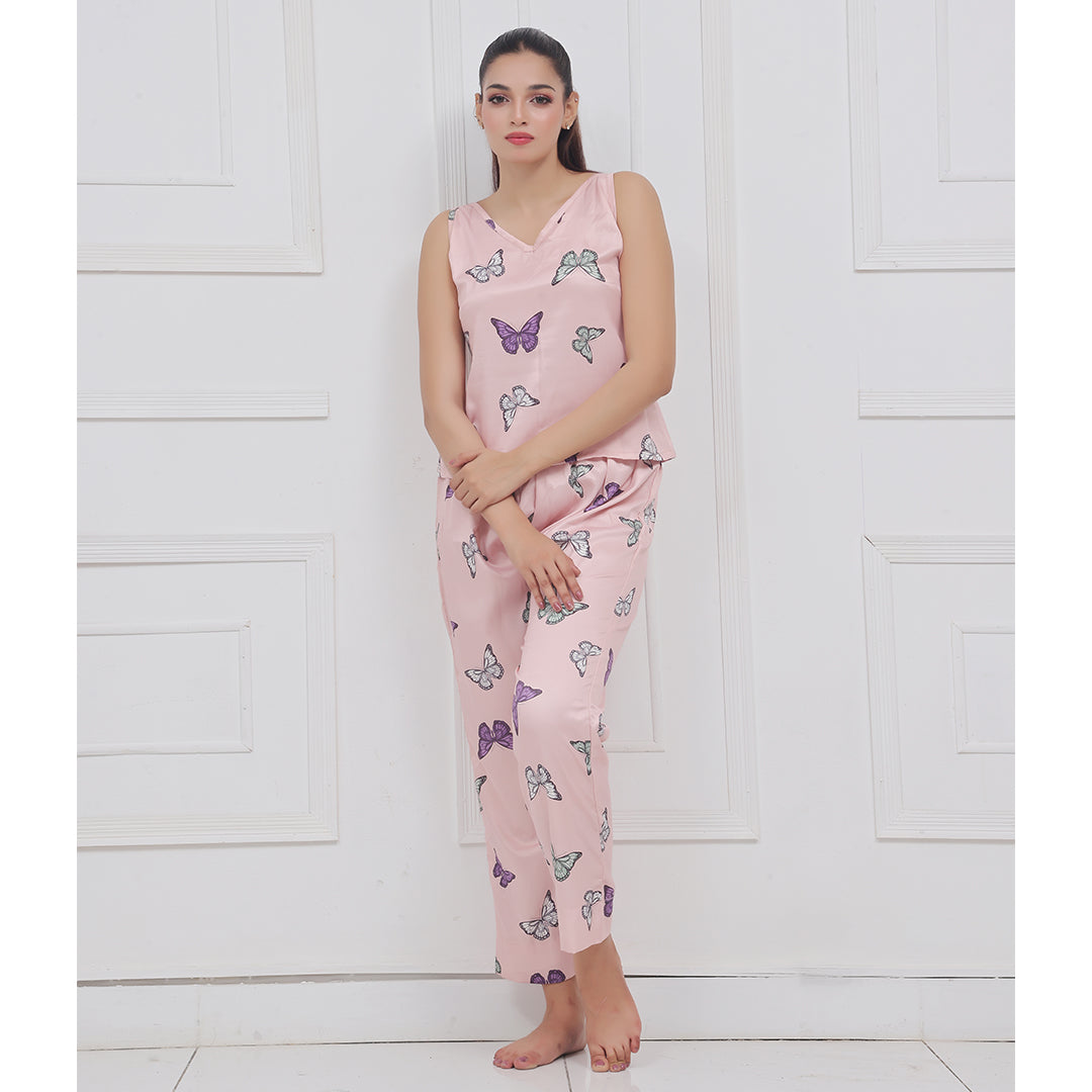 Silk Secret Silk Sleeveless Pj Suit - Dreamy Butterfly