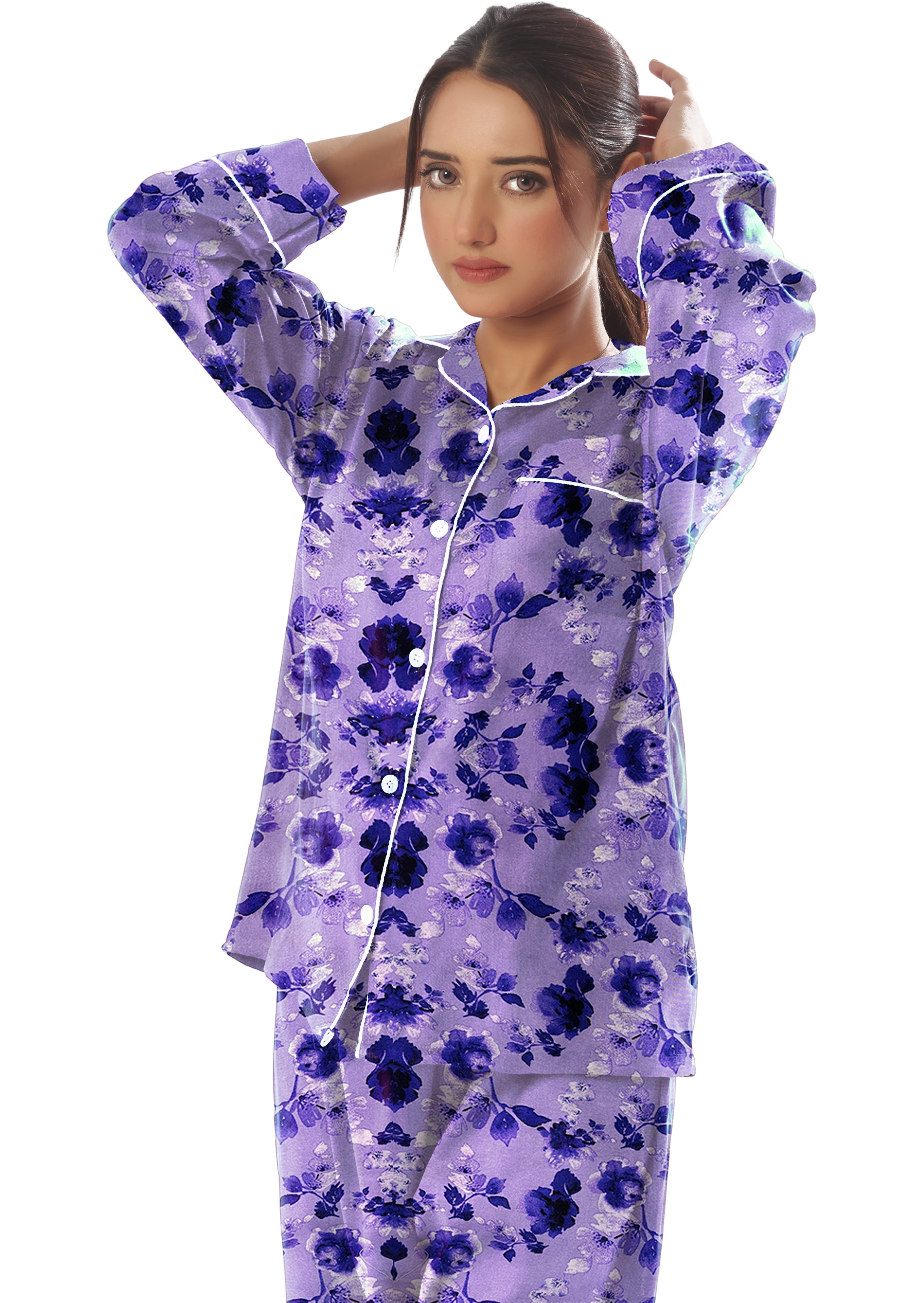 Silk Secret Linen Pajama Suit with Scrunchie - Moonlit Flowers
