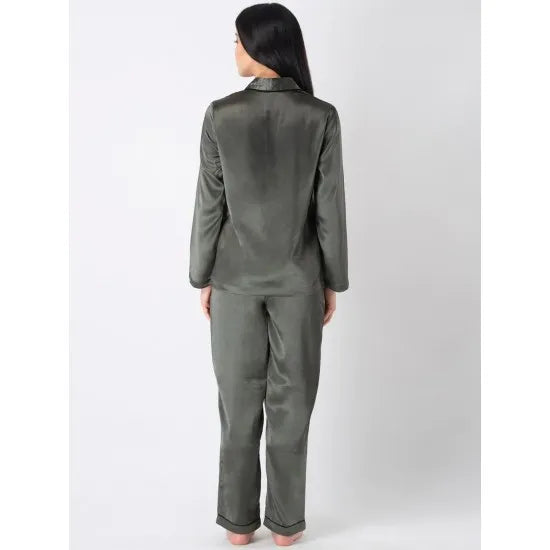 Women'S Charcoal Buttondown Sleepwear Pj Set. Sm-250