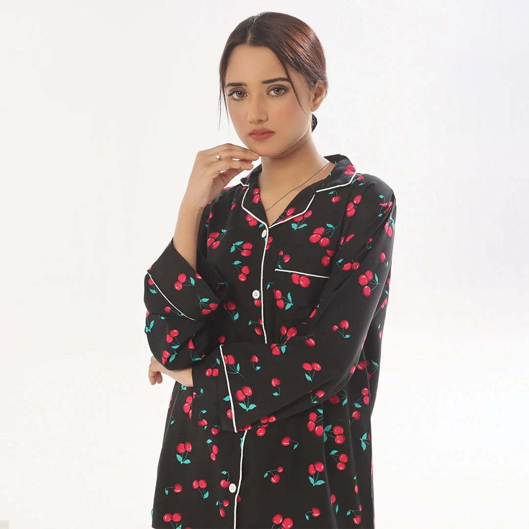 Silk Secret Cherry Linen Pajama Suit