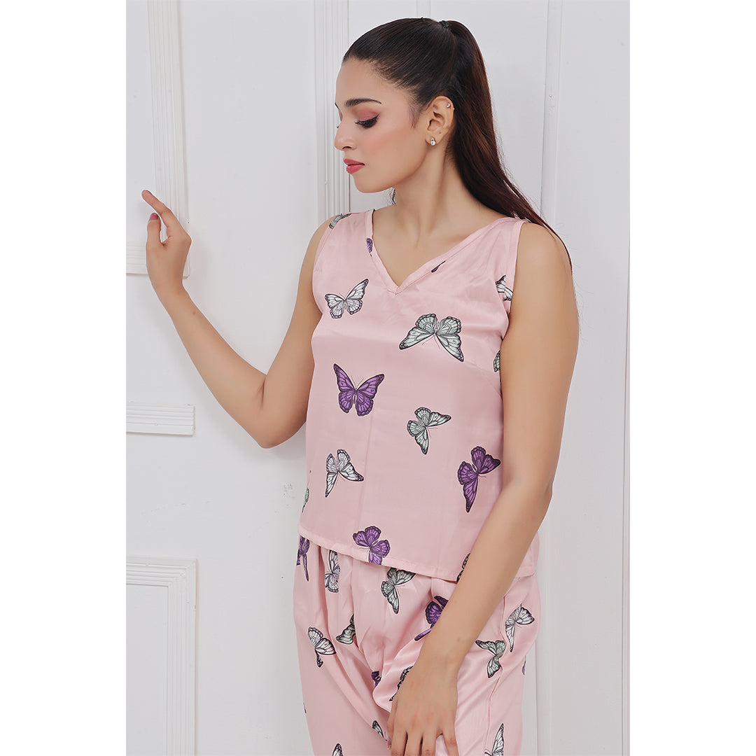 Silk Secret Silk Sleeveless Pj Suit - Dreamy Butterfly