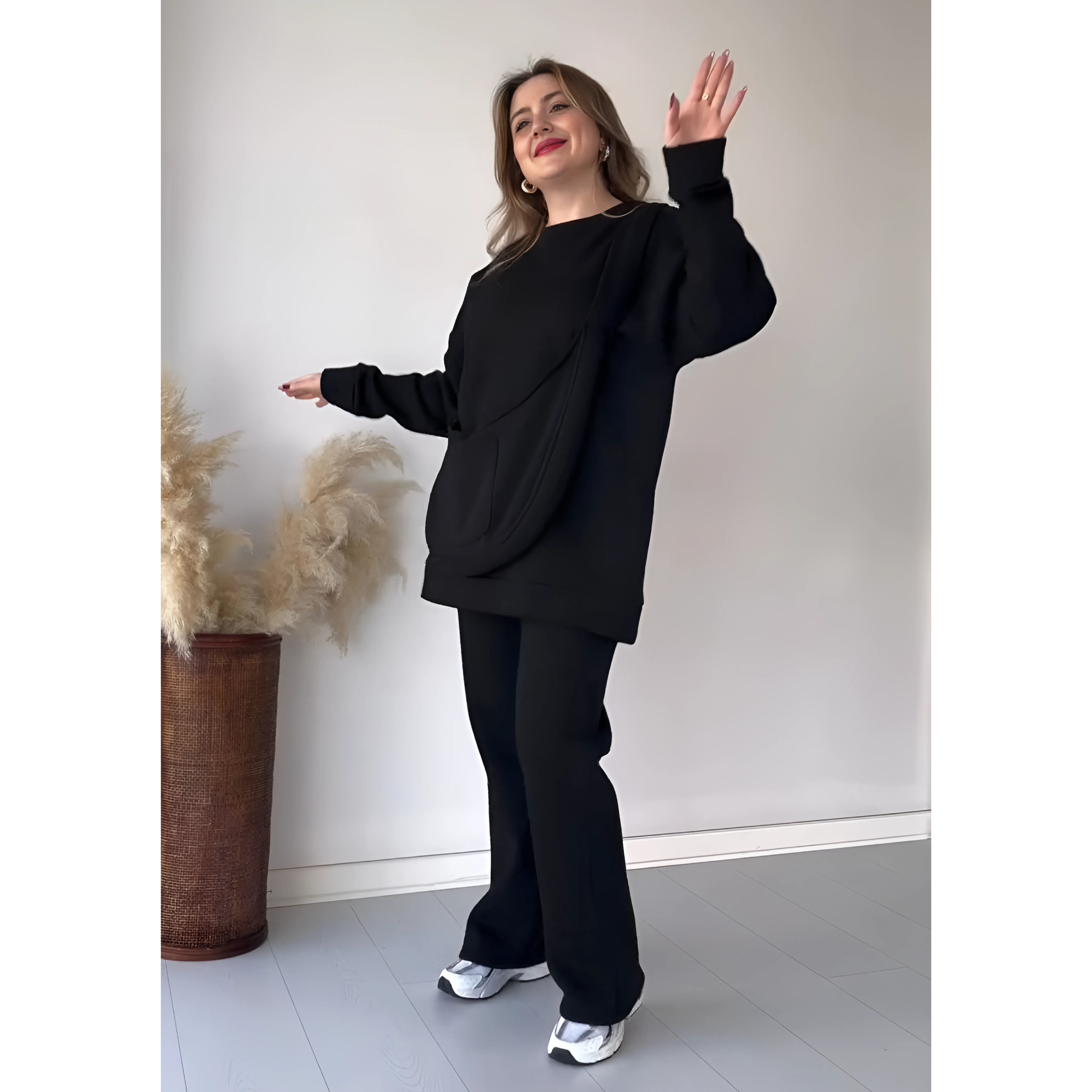 Silk Secret Rich Fleece Casual Drop Shoulder Tracksuit Suit With Bag