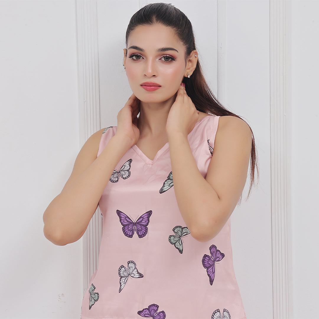 Silk Secret Silk Sleeveless Pj Suit - Dreamy Butterfly