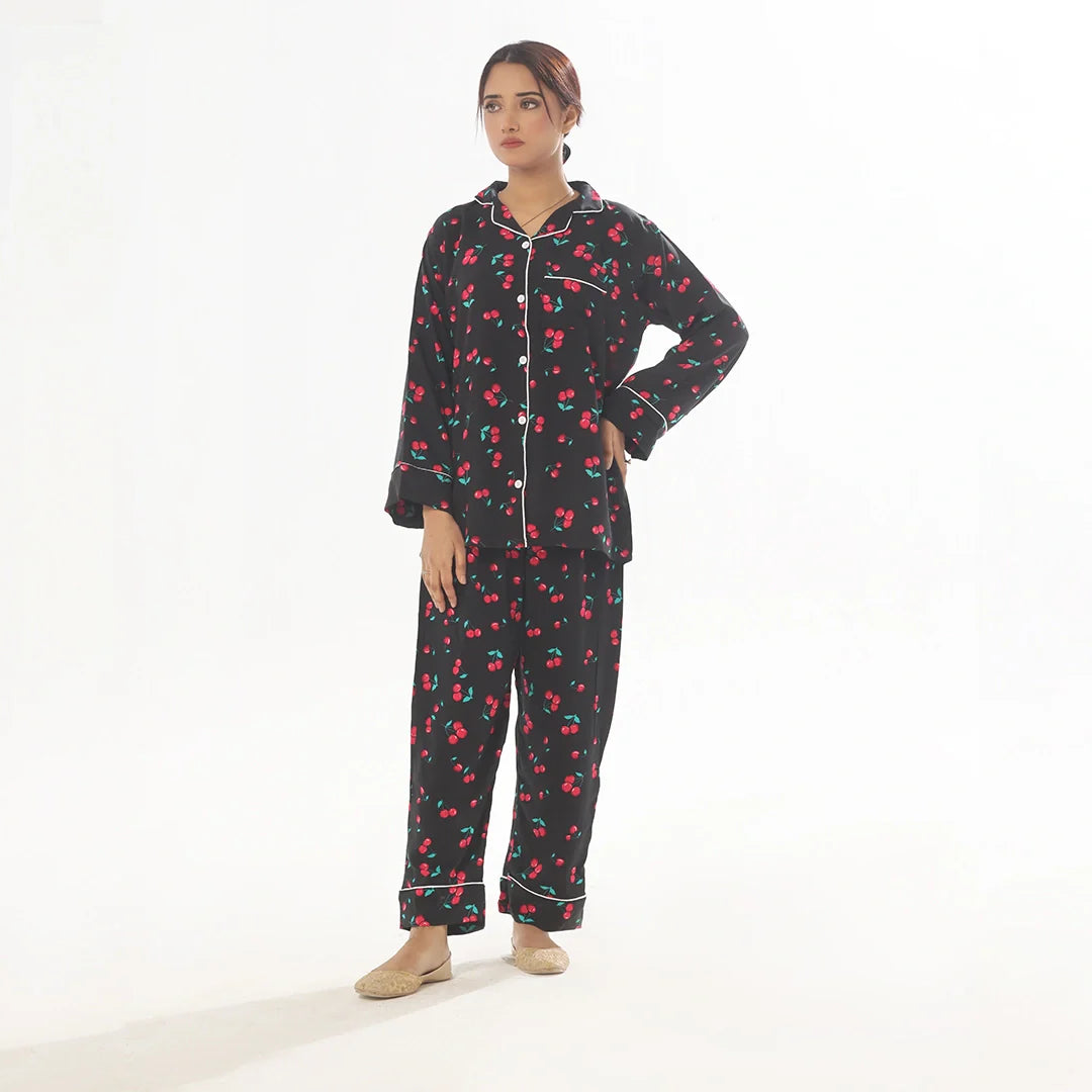 Silk Secret Cherry Linen Pajama Suit