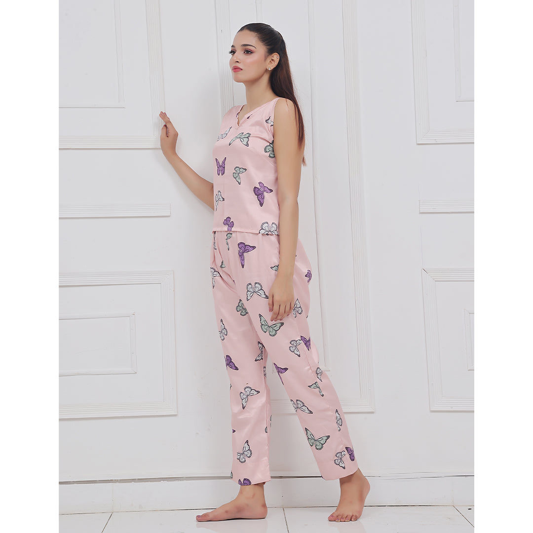 Silk Secret Silk Sleeveless Pj Suit - Dreamy Butterfly