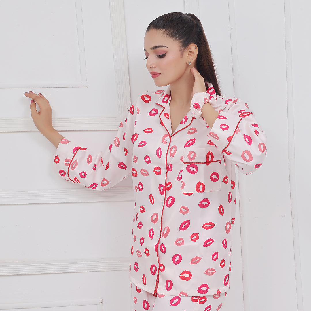Silk Secret Silk Pajama Suit with Scrunchie - Lush Lips