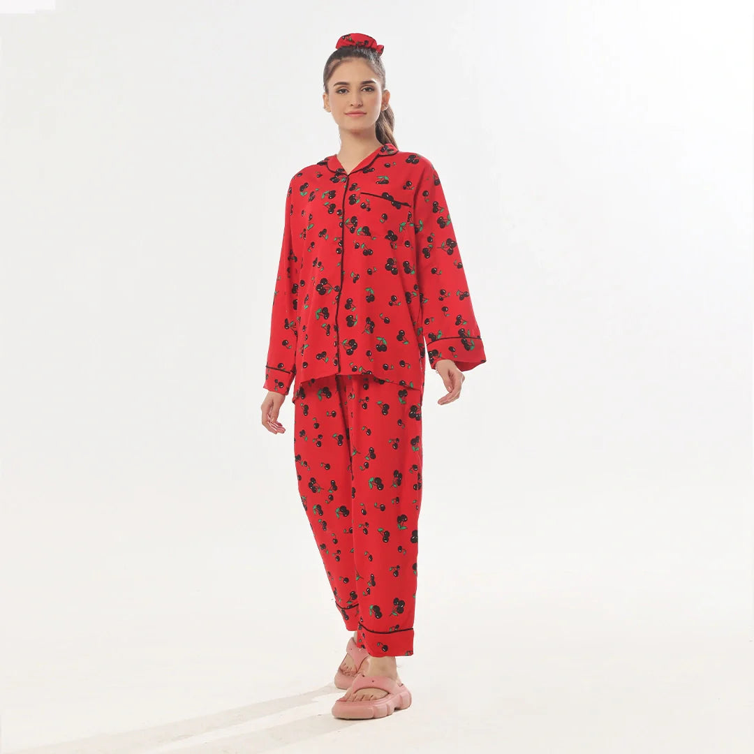Silk Secret Cherry Linen Pajama Suit