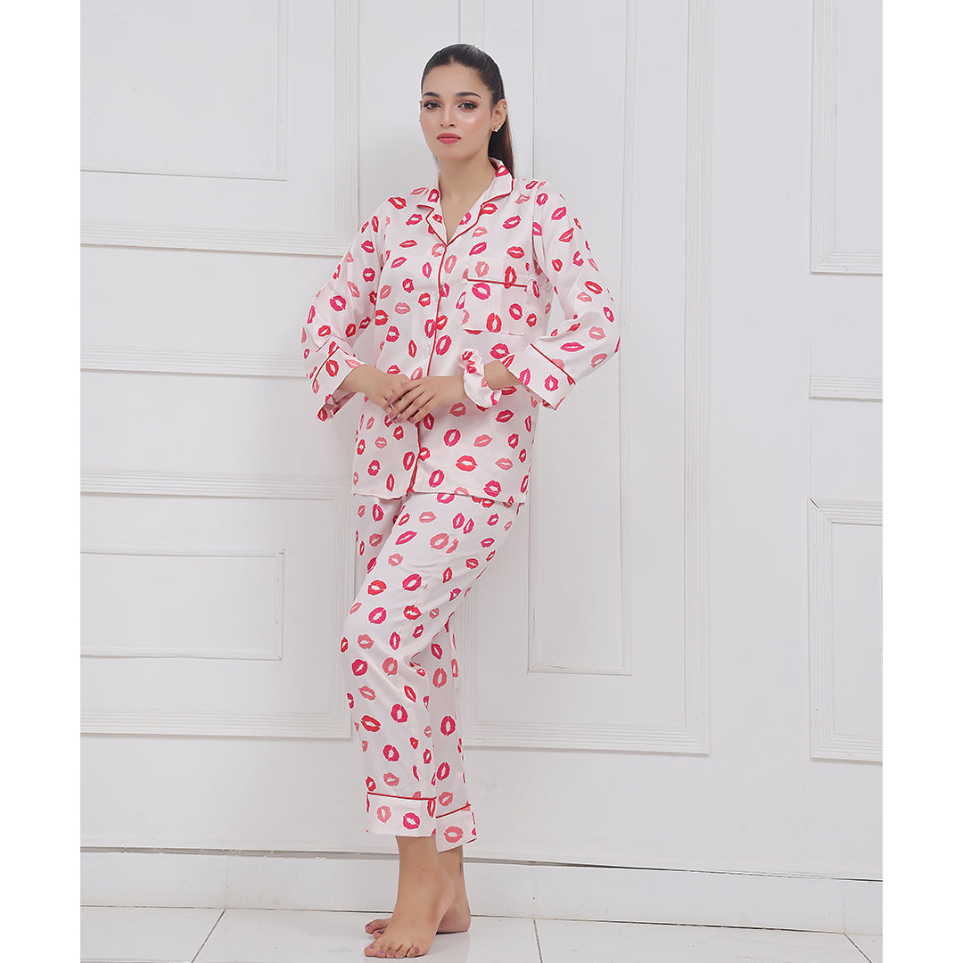 Silk Secret Silk Pajama Suit with Scrunchie - Lush Lips
