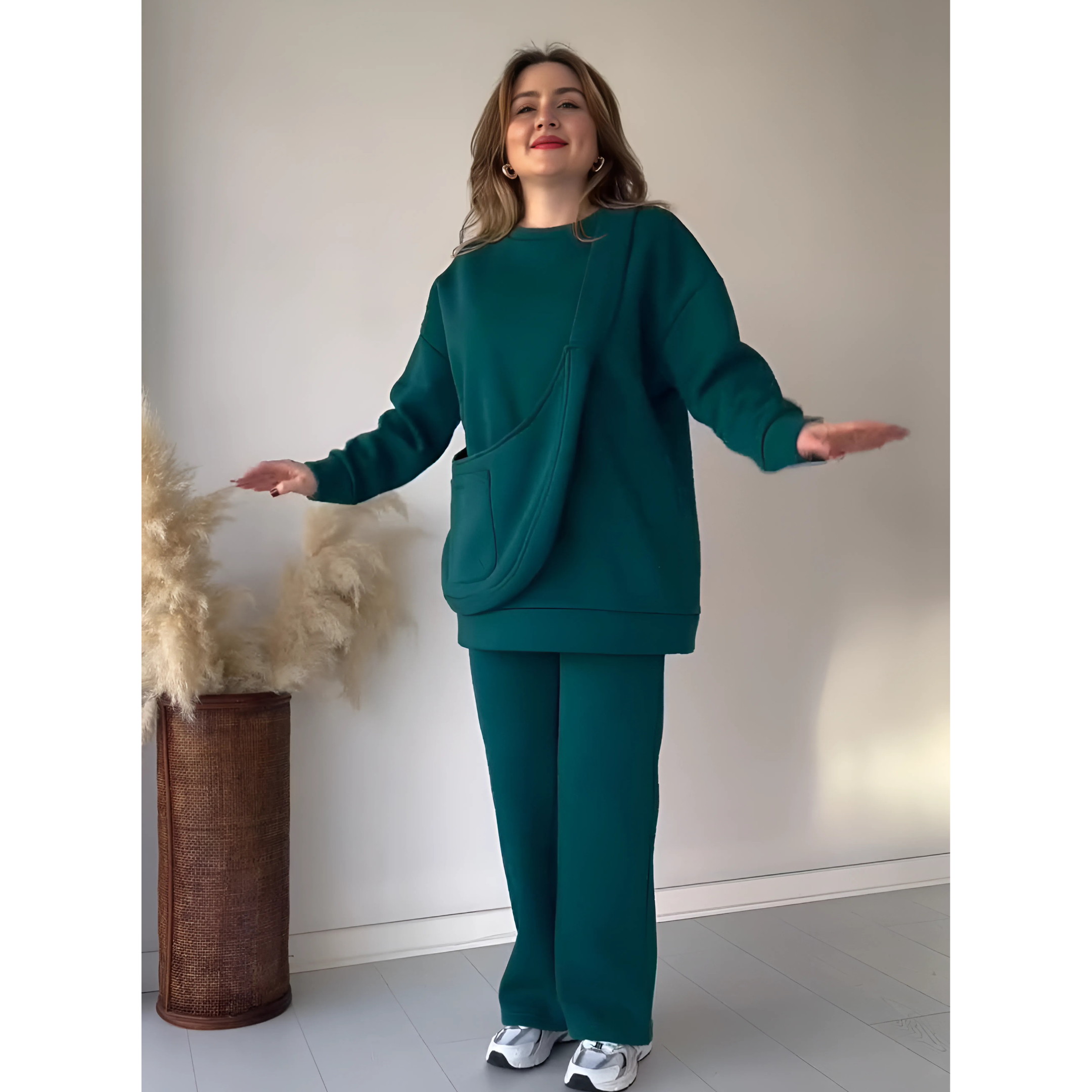Silk Secret Rich Fleece Casual Drop Shoulder Tracksuit Suit With Bag