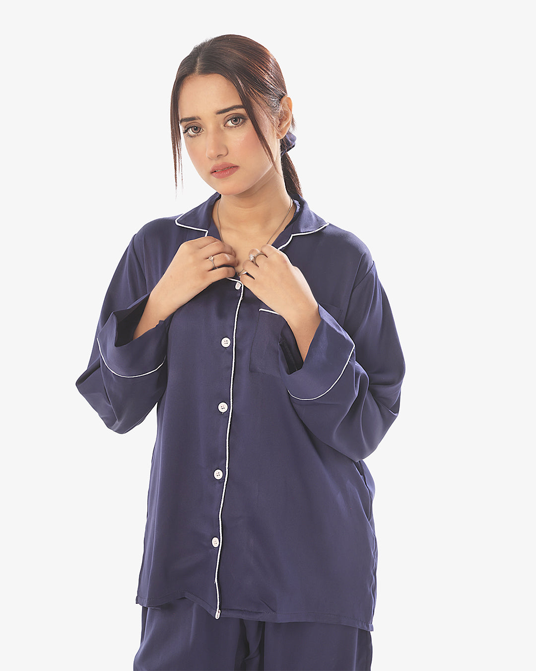 Silk Secret Silk Pajama Suit with Scrunchie - Pearl