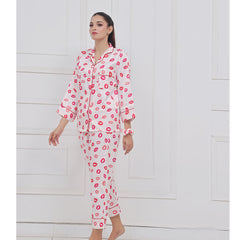Silk Secret Silk Pajama Suit with Scrunchie - Lush Lips