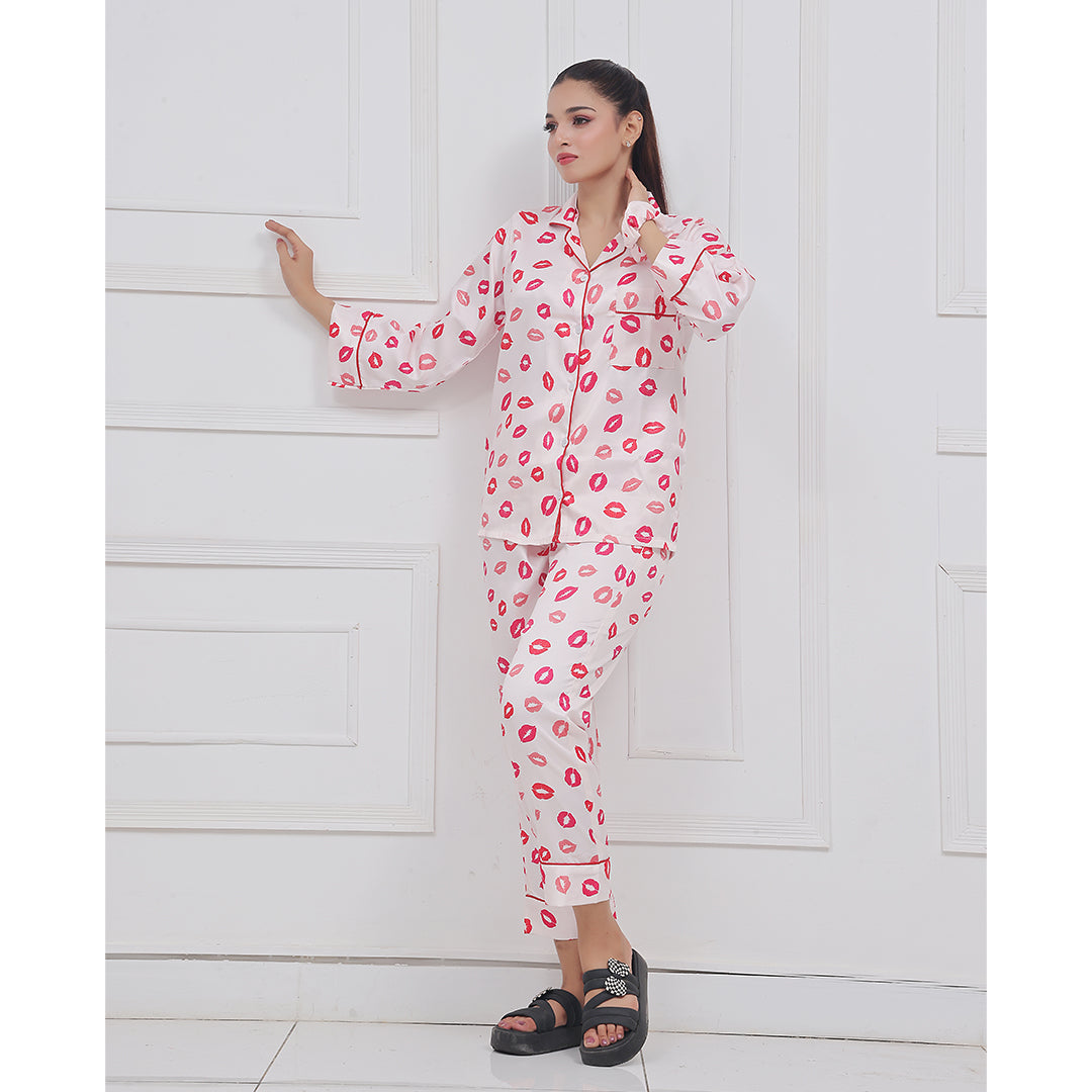 Silk Secret Silk Pajama Suit with Scrunchie - Lush Lips