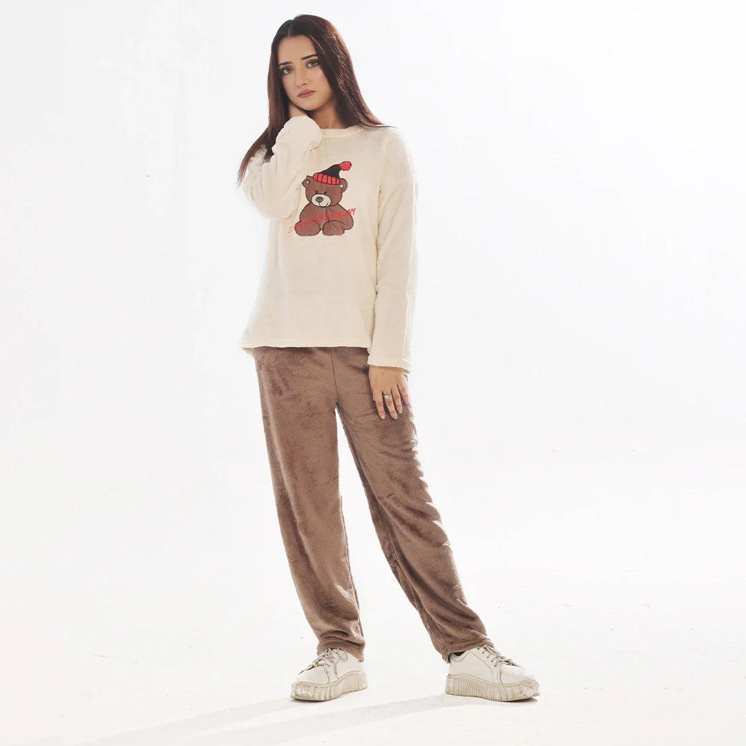 Silk Secret Fleece Long Sleeve Pajama Suit Snow Teddy