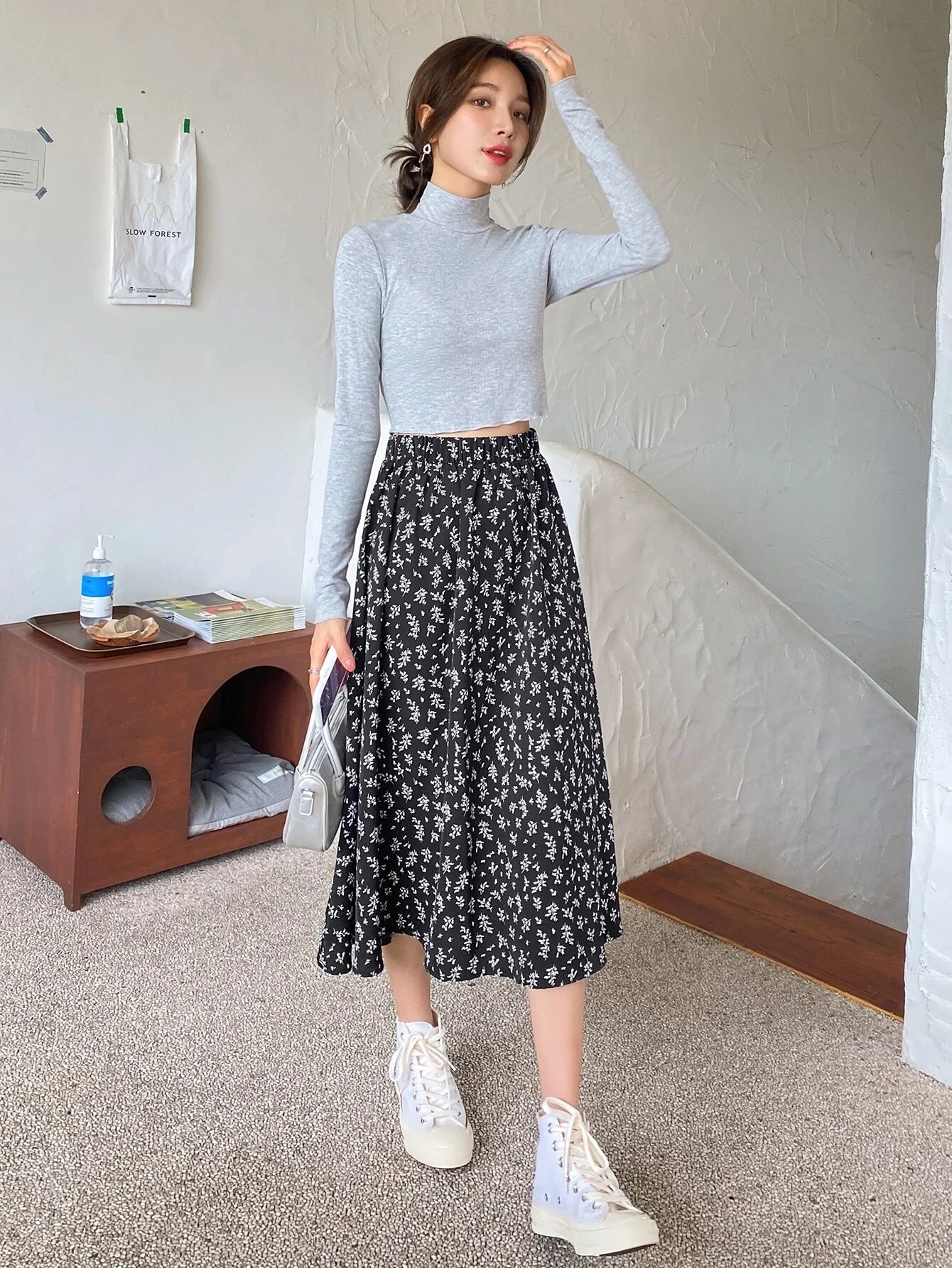 Shein DAZY High Waist Ditsy Floral Skirt