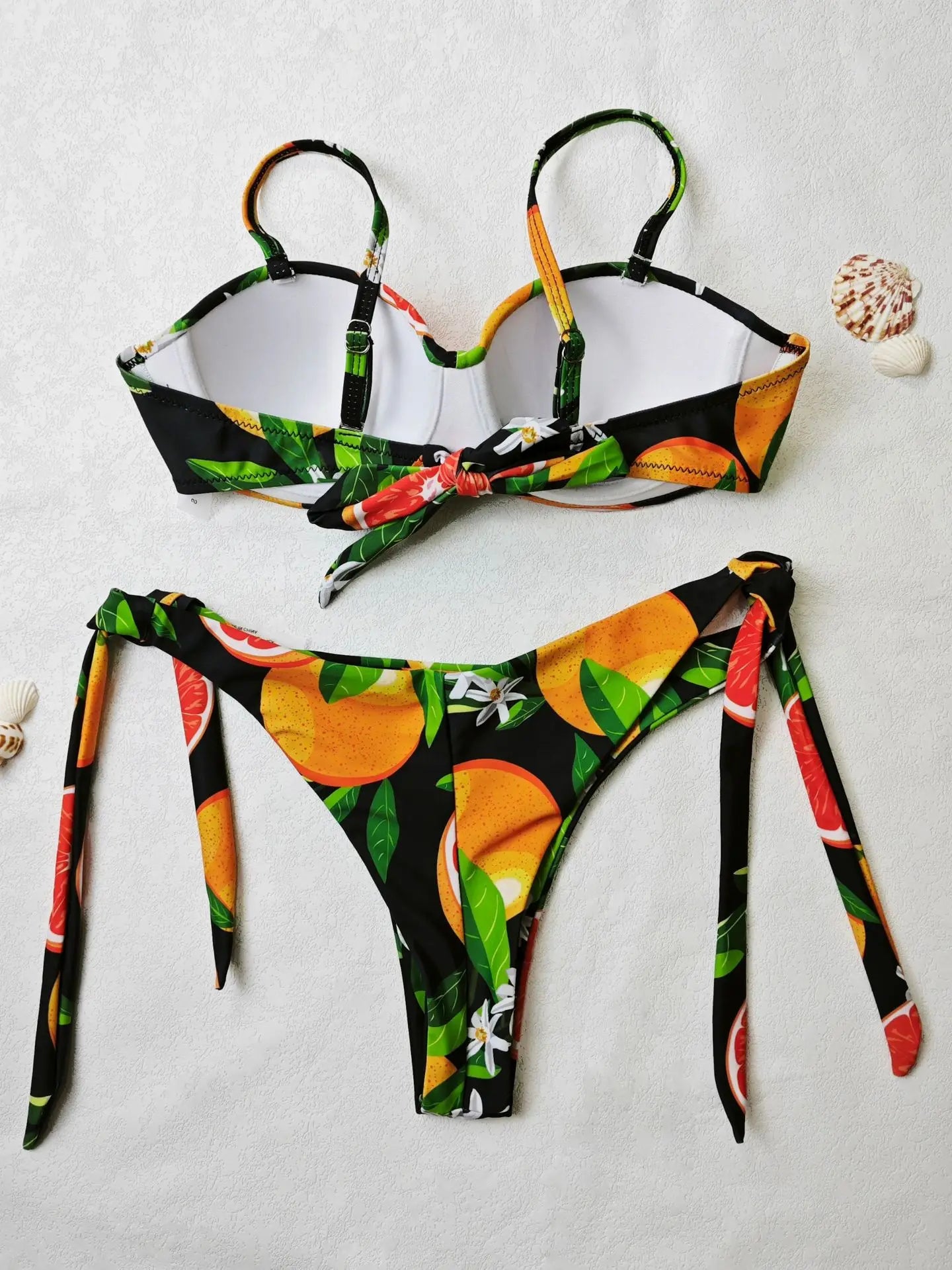 Silk Secret Leaf Fruit Print Pushup Thong Bikini set