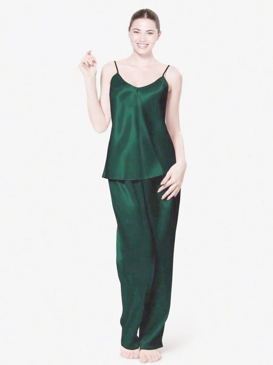 Silk Secret Spice Ceder Strap Jumpsuit green  color silk jumpsuit for women summers jumpsuit