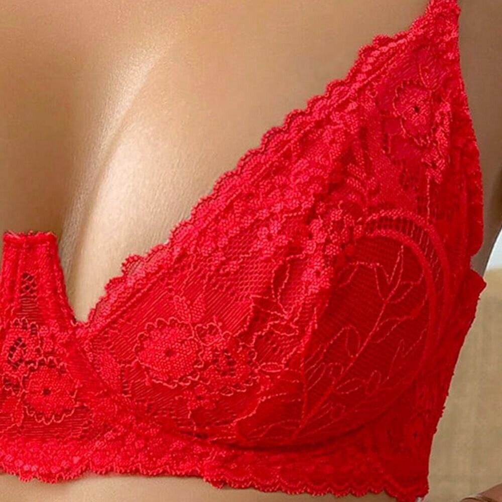 Red Embroidered Non Padded Bra and Panty Set